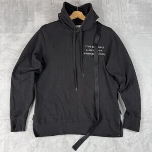 Izzue Hoodie Black Graphic Strap Men Side 3 (L) Side Zip Streetwear Relaxed Y2K